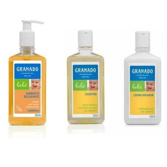 Imagem de Banho Bebê Granado - Sabonete Líquido Camomila + Shampoo + Condicionador - Kit com 3 itens