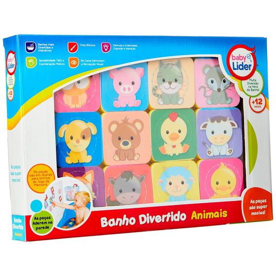 Imagem de Banho Divertido Animais Jogo Da Memória EVA 24 Peças Lider Brinquedos De Banho Para Bebê