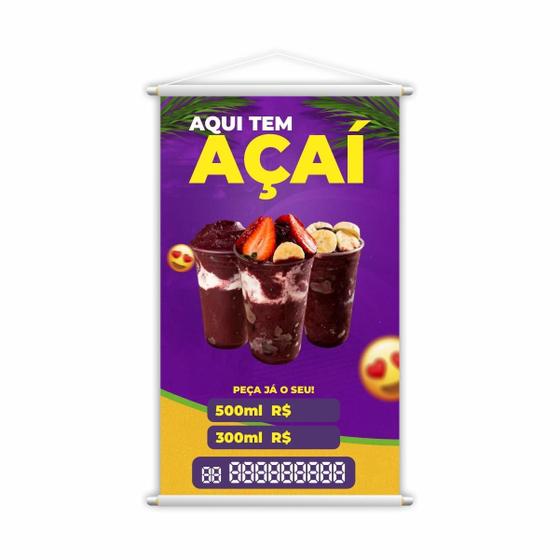 Imagem de Banner Aqui Tem Açaí Preço Tamanhos Tele 60X40Cm