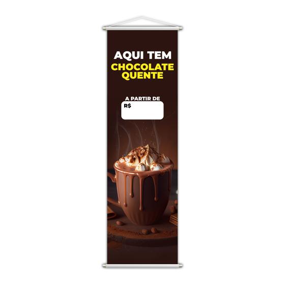 Imagem de Banner Aqui Tem Chocolate Quente Preço Branco Lona 100x30cm