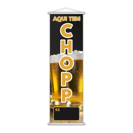 Imagem de Banner Aqui Tem Chopp Preço Fundo Preto Lona 100X30Cm