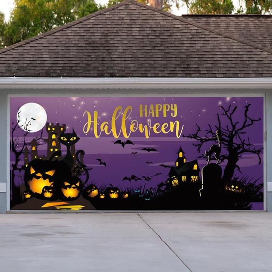 Imagem de Banner de capa de decoração de porta de garagem Impressão noturna de Halloween