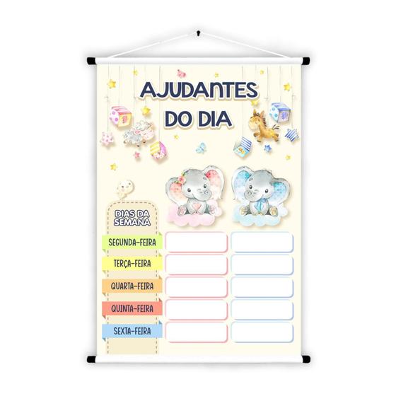 Imagem de Banner de Lona Educativo Ajudantes do Dia Elefantinhos Aquarela - 85x60cm