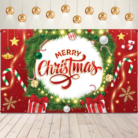 Imagem de Banner de Natal KatChon Feliz Natal 183x112cm vermelho