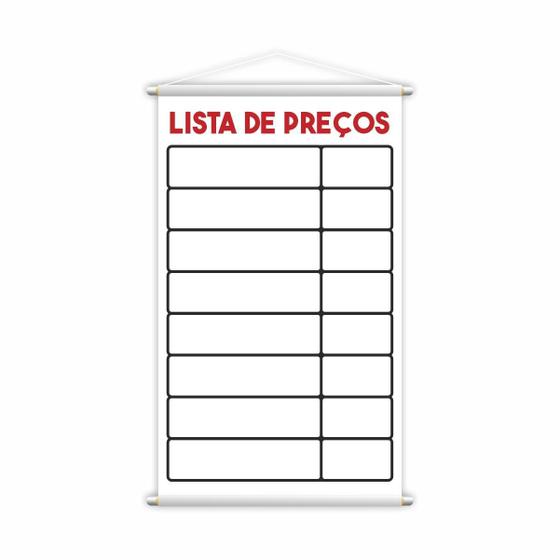 Imagem de Banner Lista De Preços Tabela Serviço Vendas Lona Grande