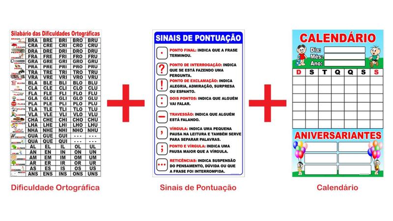 Imagem de Banner Pedagógico Kit 3 und - Dificuldade Ortográfica + Sinais P + Calendário - 50x80cm