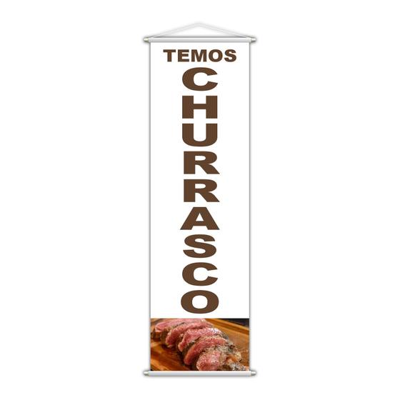 Imagem de Banner Temos Churrasco Carne Serviço Lona Branco 100X30Cm