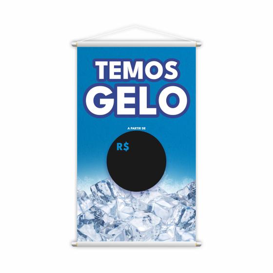 Imagem de Banner Temos Gelo Preço Fundo Preto Serviço Lona 80x50cm