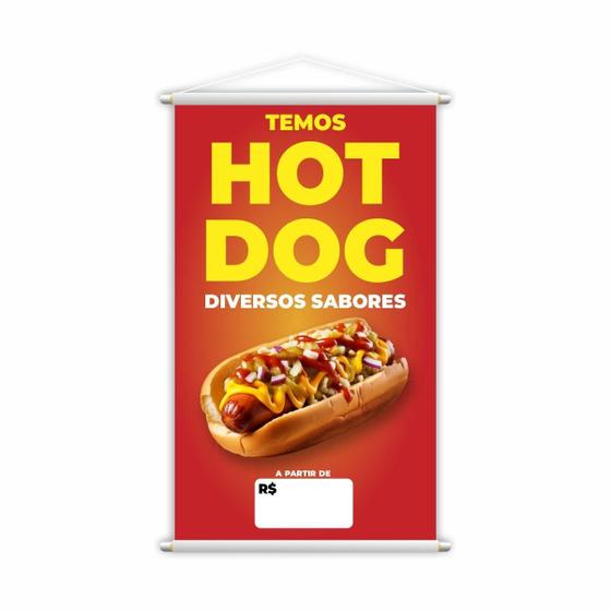 Imagem de Banner Temos Hot Dog Diversos Sabores Lanche Preço 80X50Cm