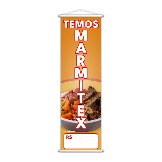 Imagem de Banner Temos Marmitex Preço Fundo Branco Comida 100X30Cm