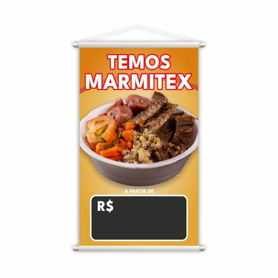 Imagem de Banner Temos Marmitex Preço Fundo Preto Comida Lona Grande