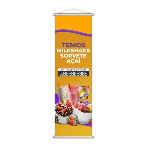 Imagem de Banner Temos Milkshake Sorvete E Açaí Fone Contato 100X30Cm