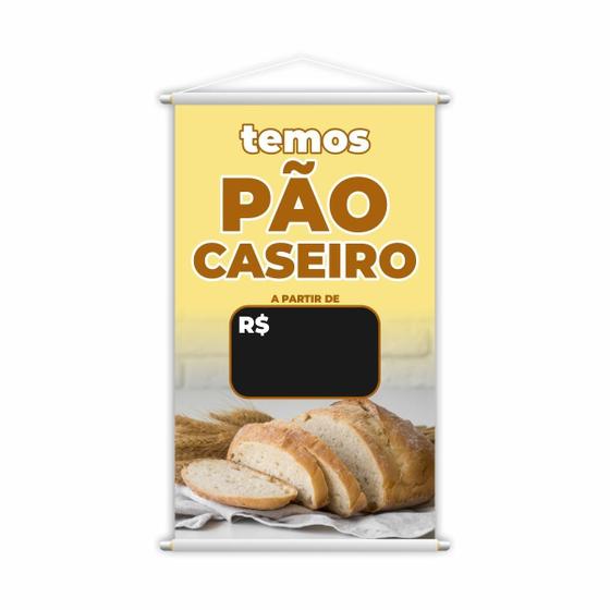 Imagem de Banner Temos Pão Caseiro Padaria Preço Fundo Preto 80X50Cm