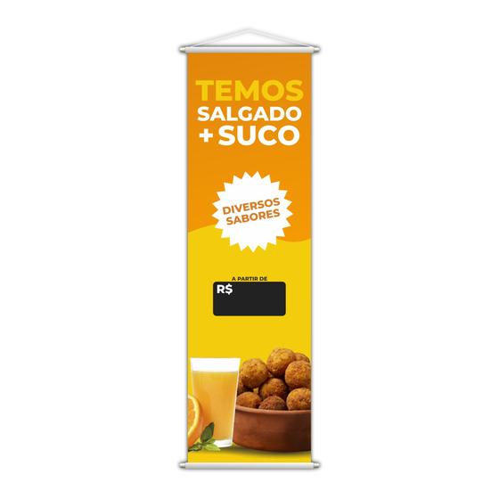 Imagem de Banner Temos Salgado e Suco Preço Diversos Sabores 100x30cm