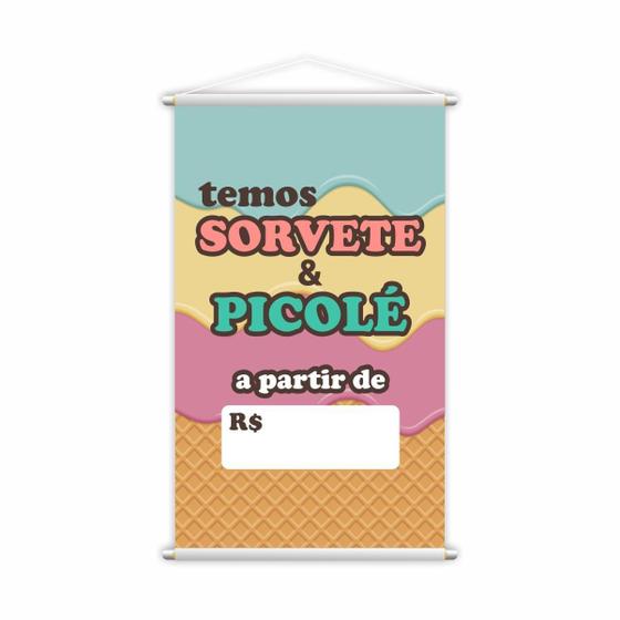 Imagem de Banner Temos Sorvete E Picolé Gelado Doce Lona 80X50Cm