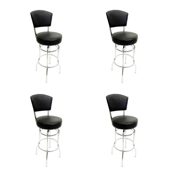 Imagem de Banqueta Alta Bar Giratória com Encosto cromada Assento grosso Confortável preto Kit 4 Unidades