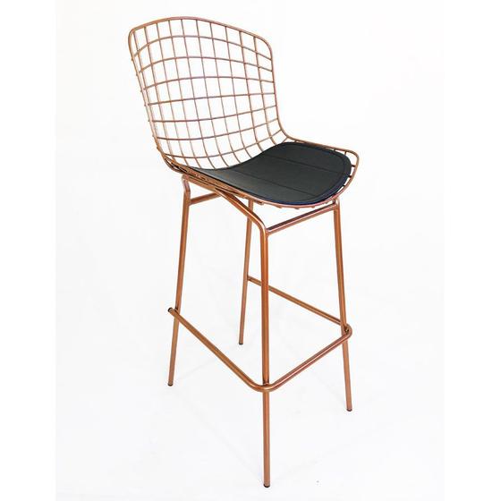 Imagem de Banqueta Alta Bertoia cobre assento preto tubular altura 70cm - Poltronas do Sul