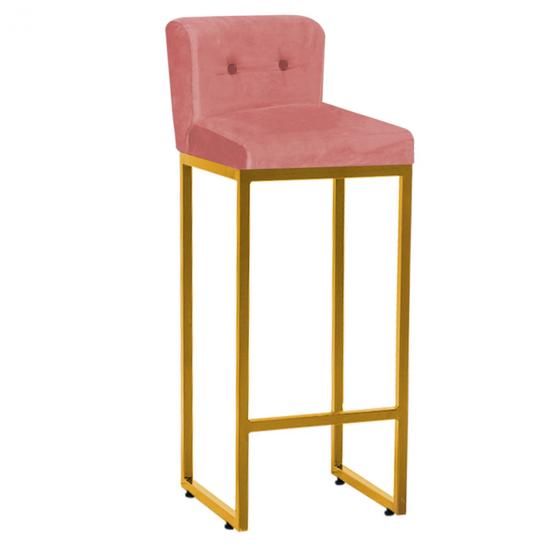 Imagem de Banqueta Alta C Encosto Luca Industrial Bar Balcão Bistrô Ferro Dourado Botão Suede Rosa Bebê - Ahazzo Móveis