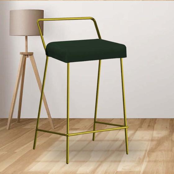 Imagem de Banqueta Alta Com Encosto Donna Industrial Cozinha Bistrô Ferro Dourado Suede Verde- Ahz Móveis