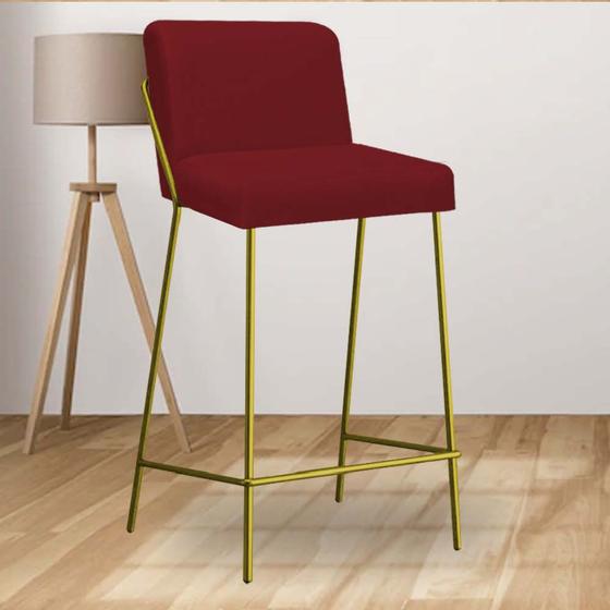 Imagem de Banqueta Alta Com Encosto Drika Industrial Cozinha Bistrô Ferro Dourado Suede Vermelho- Ahz Móveis