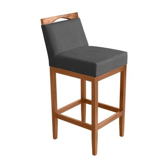 Imagem de Banqueta Alta com Encosto e Apoio para Pés modelo Lyara em madeira estofado Suede 60cm até assento