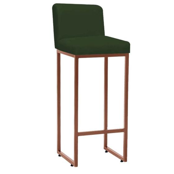 Imagem de Banqueta Alta Com Encosto Lucca -60cm chão até o assento Industrial Ferro Bronze Suede Verde Musgo - Ahazzo Móveis