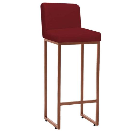 Imagem de Banqueta Alta Com Encosto Lucca -60cm chão até o assento Industrial Ferro Bronze Suede Vermelho- Ahz Móveis