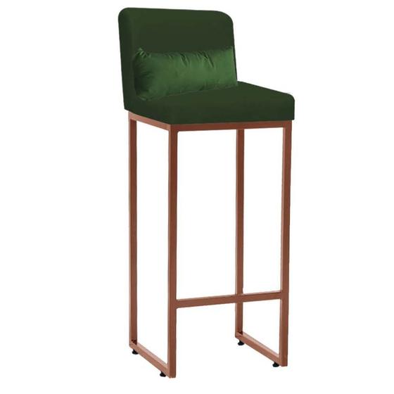 Imagem de Banqueta Alta com Encosto Lucca Industrial Cozinha Balcão Ferro Bronze Suede Verde e Almofada Verde - Ahazzo Móveis