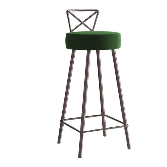 Imagem de Banqueta Alta Com Encosto Tânia Eiffel Cozinha Bar Bistrô Ferro Marrom Suede Verde Musgo - Ahazzo Móveis