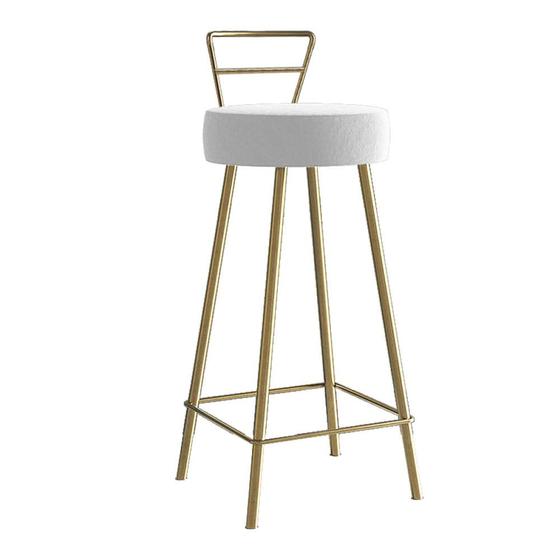 Imagem de Banqueta Alta Com Encosto Tina Eiffel Cozinha Bar Bistrô Ferro Dourado Suede Branco- Ahz Móveis