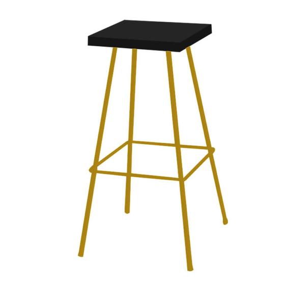 Imagem de Banqueta Alta Eliza 75cm Industrial Para Cozinha Ferro Dourado 100% MDF Preto- Ahz Móveis