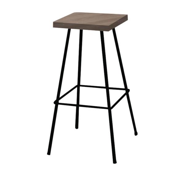 Imagem de Banqueta Alta Eliza 75cm Industrial Para Cozinha Ferro Preto 100% MDF Castanho - Ahazzo Móveis