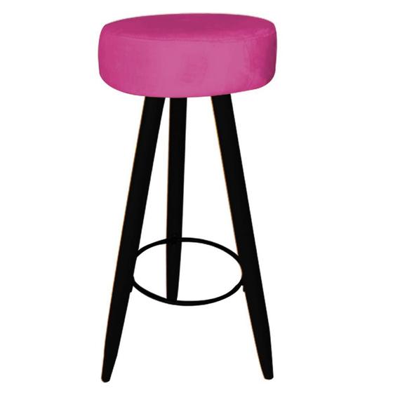 Imagem de Banqueta Alta Flora Pés Palito em Madeira Preto para  Bar Bistrô Cozinha  Suede Pink - KDAcanto Móveis