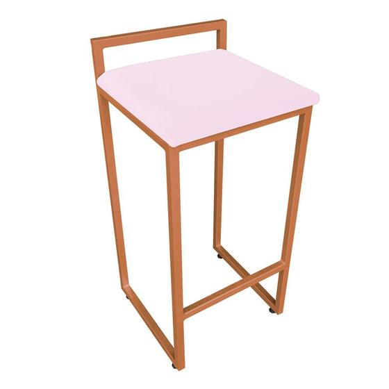 Imagem de Banqueta Alta Industrial Pietra Suede Rosa Bebê Base Cobre D'Rossi