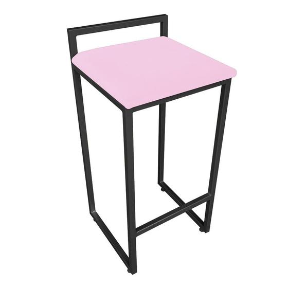 Imagem de Banqueta Alta Industrial Pietra Suede Rosa Bebê Base Preto D'Rossi