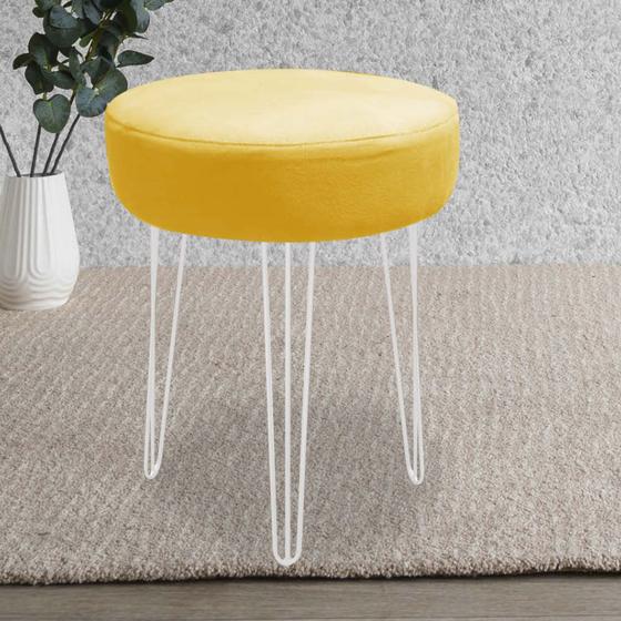 Imagem de Banqueta Alta Julia Industrial 55cm Ferro Branco material sintético Amarelo - Ahazzo Móveis