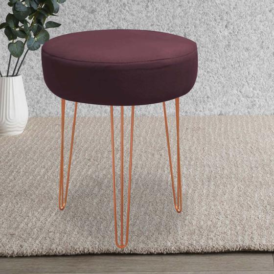 Imagem de Banqueta Alta Julia Industrial 55cm Ferro Bronze Suede Bordô - Ahz Móveis