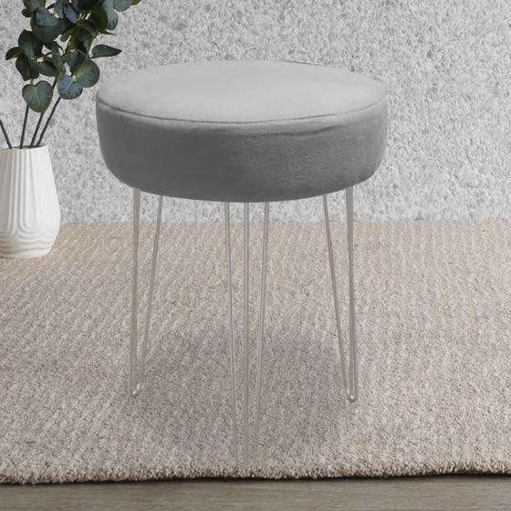 Imagem de Banqueta Alta Julia Industrial 55cm Ferro Cinza Suede Cinza - Ahz Móveis