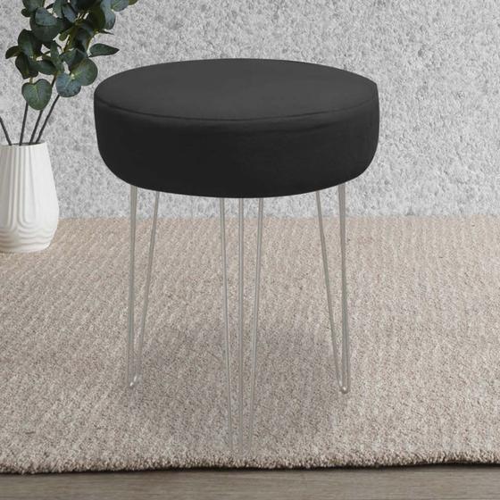 Imagem de Banqueta Alta Julia Industrial 55cm Ferro Cinza Suede Preto - Ahz Móveis