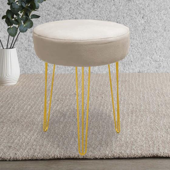 Imagem de Banqueta Alta Julia Industrial 55cm Ferro Dourado material sintético Bege - Ahz Móveis