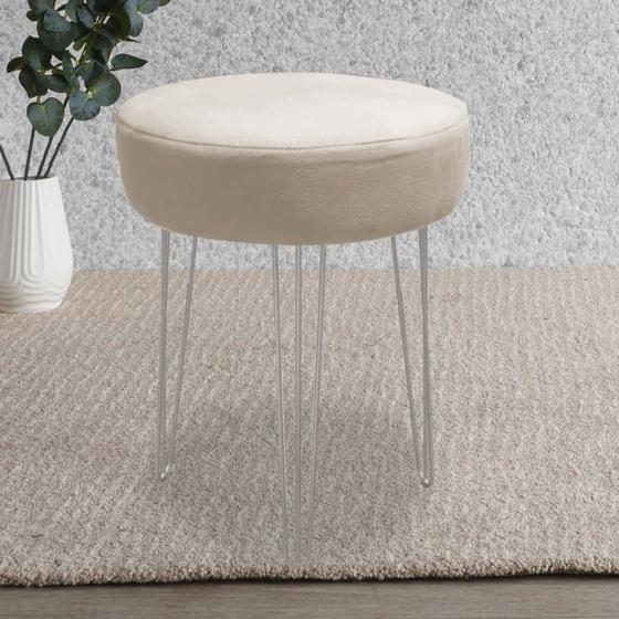 Imagem de Banqueta Alta Julia Industrial 55cm Ferro Prata Suede Bege - Ahz Móveis