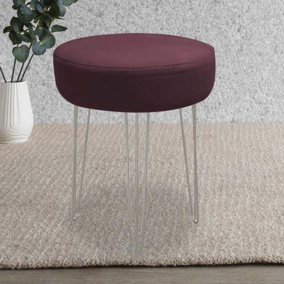 Imagem de Banqueta Alta Julia Industrial 55cm Ferro Prata Suede Bordô - Ahz Móveis