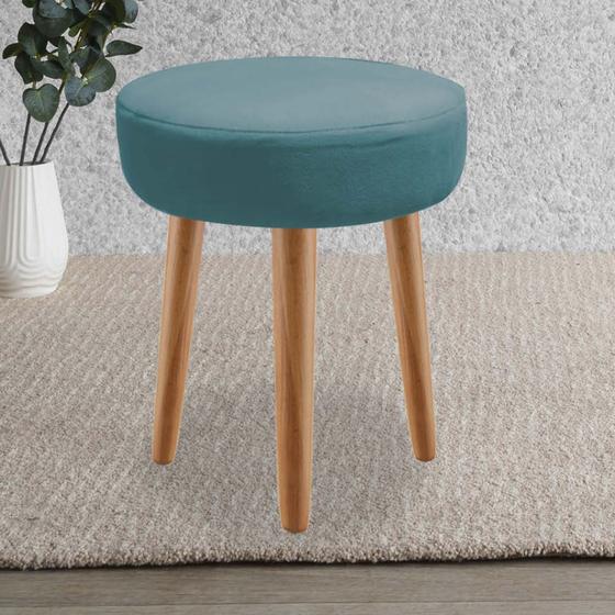 Imagem de Banqueta Alta Julia Industrial 55cm Pé Palito Carvalho Suede Azul Turquesa - Ahazzo Móveis