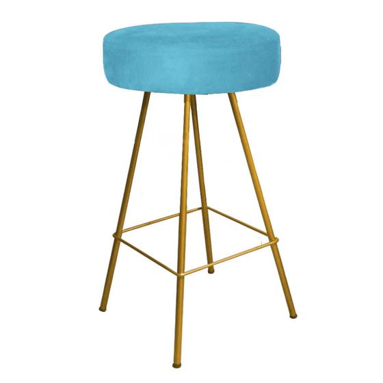 Imagem de Banqueta Alta Laisa Industrial Cozinha Bar Balcão Bistrô Ferro Dourado Suede Azul Turquesa - Ahazzo Móveis