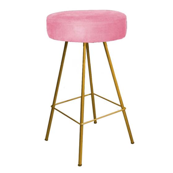 Imagem de Banqueta Alta Laisa Industrial Cozinha Bar Balcão Bistrô Ferro Dourado Suede Rose Gold - Ahz Móveis