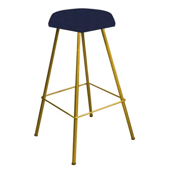 Imagem de Banqueta Alta Lari Eiffel Hexágono Bancada Bar Balcão Bistrô Ferro Dourado Suede Azul Marinho - Ahazzo Móveis