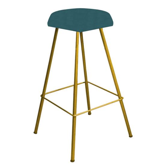 Imagem de Banqueta Alta Lari Eiffel Hexágono Bancada Bar Balcão Bistrô Ferro Dourado Suede Azul Turquesa - Ahazzo Móveis