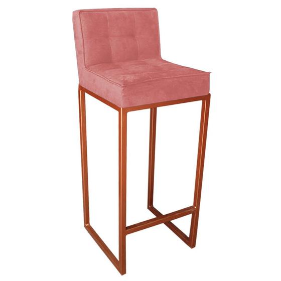 Imagem de Banqueta Alta Linne Com Encosto Cozinha Bar Balcão Bistrô Ferro Bronze Suede Rose Gold - Ahazzo Móveis