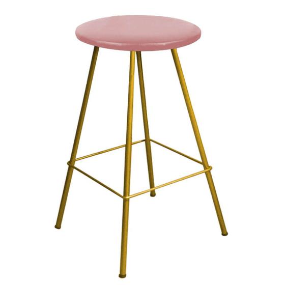 Imagem de Banqueta Alta Loni Eiffel Industrial Cozinha Bar Balcão Bistrô Ferro Dourado Suede Rose Gold - Ahazzo Móveis