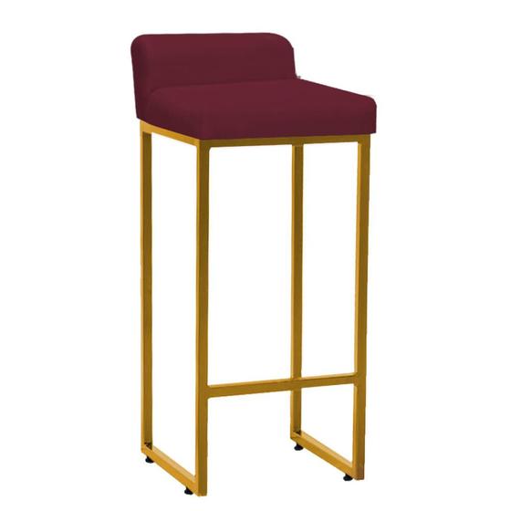 Imagem de Banqueta Alta Mia Com Encosto Cozinha Bistrô Bar Balcão Ferro Dourado Suede Bordô - Ahazzo Móveis